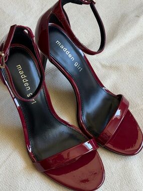 Madden Girl Burgundy Patent Ankle-Strap Heels